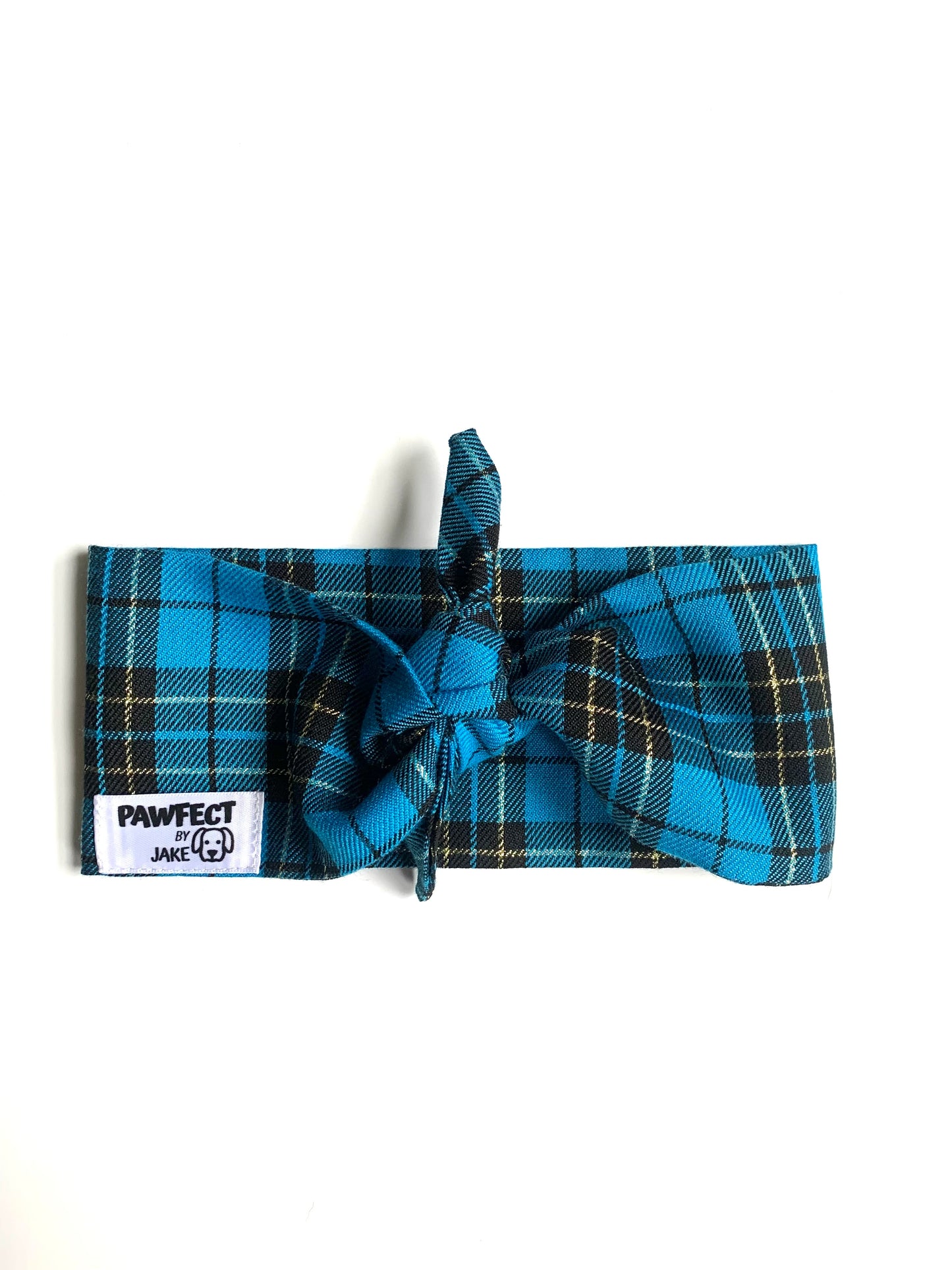Blue and gold tartan tie back